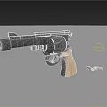 Classic Black Revolver With Wooden Grip And Bullets On Gray Surface