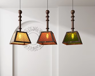 Colorful pattern glass bar coffee restaurant vintage chandelier 3d model