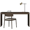 Modern Wooden Desk and Chair Set With Drawer Books and Table Lamp
