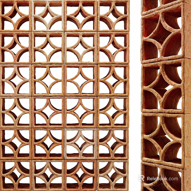 Wooden Room Divider With Geometric Pattern And Arched Panel Design 3d model 