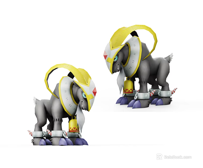 Gray Plush Dolls With Yellow Headgear Bells Blue Feet And White Ears 3d model 