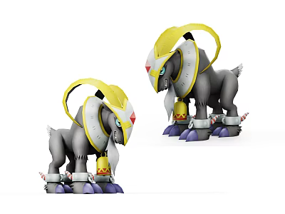 Gray Plush Dolls With Yellow Headgear Bells Blue Feet And White Ears 3d model