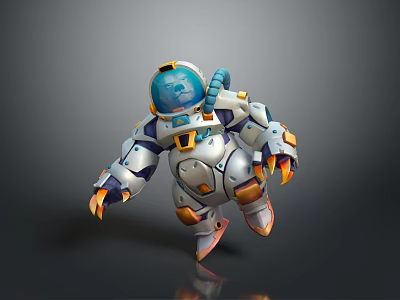 Futuristic Game Movie Robot Character With Blue Helmet Mechanical Arms And Claw Hands 3d model