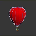 Red Hot Air Balloon With White Vertical Stripes And Orange Basket 3d model