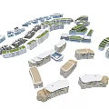 Modern Hotel Buildings With Green Rooftops Interconnected Circular Layout And Unique Structures 3d model