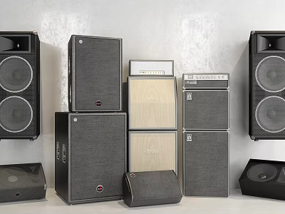 Various Sizes Audio Speakers Collection With Stacked Design And Different Styles 3d model