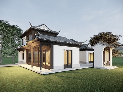 Chinese style single-family villa single-family villa courtyard villa 3d model