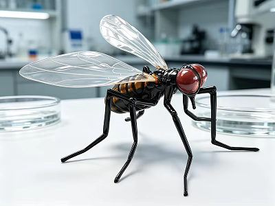 Detailed Fly Model In Laboratory Setting With Glass Petri Dishes And Scientific Equipment 3d model