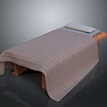 Comfortable Massage Table With Wooden Frame And Striped Blanket And White Pillow
