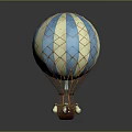 Decorative Blue And White Striped Hot Air Balloon With Grid Design And Brown Basket