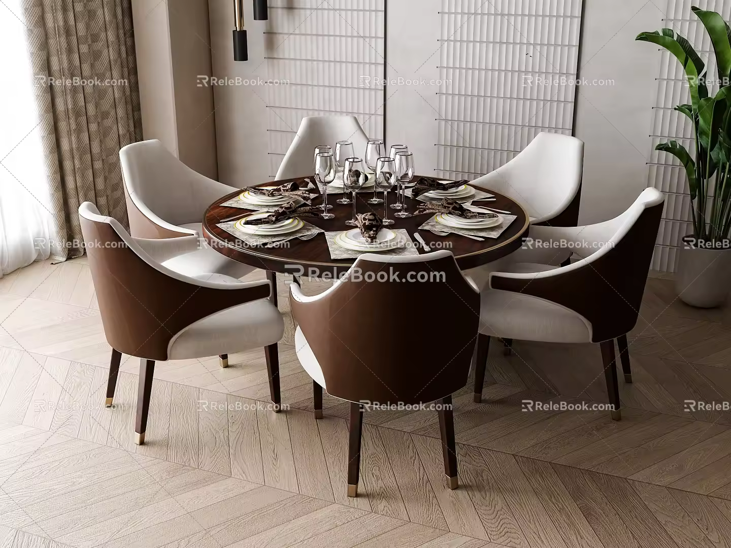 New Chinese Dining Table and Chair Combination 3d model