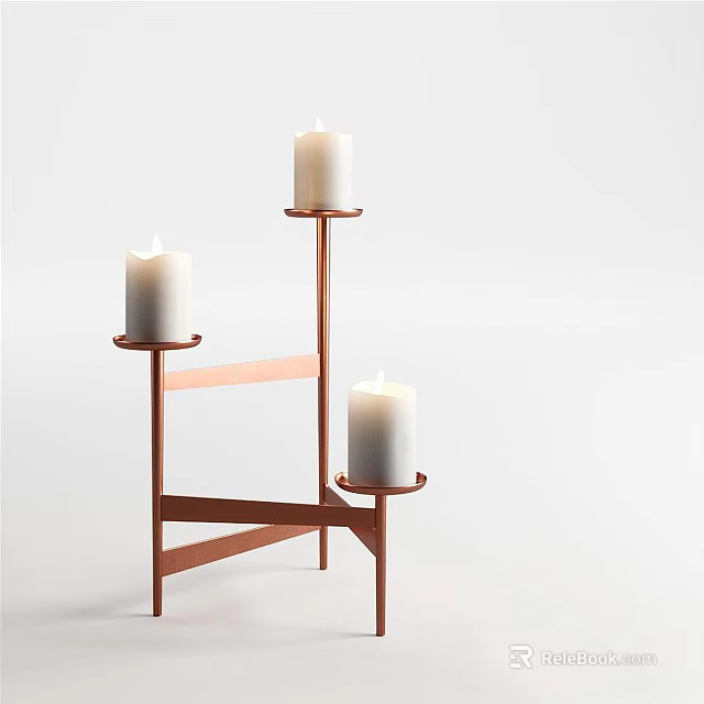 Modern Copper Candle Lamp With Three White Candles Minimalist Geometric Stand Design 3d model 