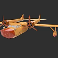 Yellow Seaplane With Twin Propellers And Floats On Black Background