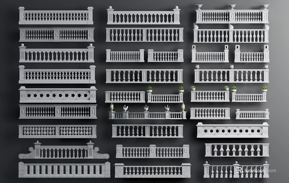 Various Decorative Fence Designs with Diverse Patterns for Home and Architecture 3d model 