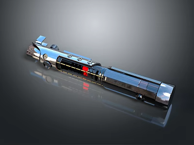 Futuristic Silver Metallic Weapon With Red Black Details And Long Sleek Reflective Design 3d model