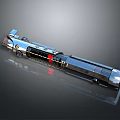 Futuristic Silver Metallic Weapon With Red Black Details And Long Sleek Reflective Design