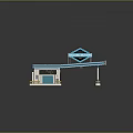 Lucky Brothers Gas Station With Blue Neon Lights On Roof And Arrow Pointing To Entrance