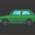 Green Pixel Art Car with White Stripes and Reflective Retro Design Features