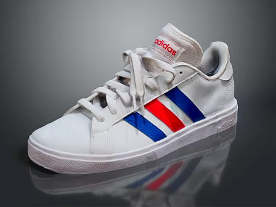 Adidas White Casual Sneakers With Red And Blue Stripes For Everyday Use 3d model