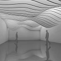 Modern Interior Space With Wavy Ceiling Reflective Floor And Two People Walking 3d model