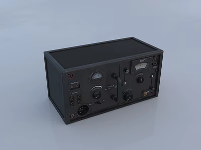 Retro Black Electronic Device with Knobs Dials Gauges and Connection Ports 3d model