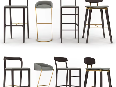 Modern Bar Stools With Metal Wooden Frames And Upholstered Seats In Various Styles 3d model