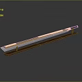 Exquisite Long Weapon With Gold Black Accents And Red Wooden Stand On Gradient Gray Background