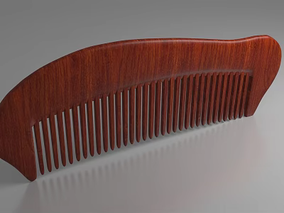 Natural Wooden Comb With Smooth Surface Curved Handle And Fine Teeth 3d model