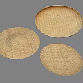 Three Round Woven Straw Trays For Home Decor And Serving Use 3d model