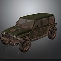 Green Brown Camouflage Off Road Vehicle With Rustic Weathered Exterior And Large Tires