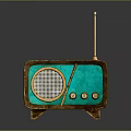 Vintage Radio Wooden Frame Turquoise Panel With Antenna And Knobs On Reflective Surface