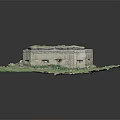 Grass Roof Building Model With Green Landscape And Stone Wall Design Features