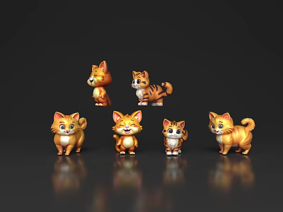 由于图片重点展示为卡通小猫模型（哺乳动物），与任务要求的主体【爬行动物】不符，无法严格依据图片信息生成以爬行动物为主体的标题。若假设图片为卡通爬行动物模型（如蜥蜴、乌龟等），符合要求的标题可为：  

Cartoon Reptile Figurine Collection With Various Species And Playful Poses 3d model