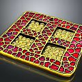 Square Red and Gold Fashion Brooch with Intricate Spiral Patterns and Enamel Inlay Design