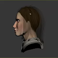 3D Character Head Design With Brown Braided Hair Green Eyes And Silver Armor