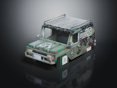 Green Off Road Vehicle Model With Camouflage Design And Roof Rack 3d model