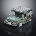 Green Off Road Vehicle Model With Camouflage Design And Roof Rack