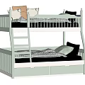 White Wooden Bunk Bed with Storage Drawers and Colorful Pillows with Plaid Bedding