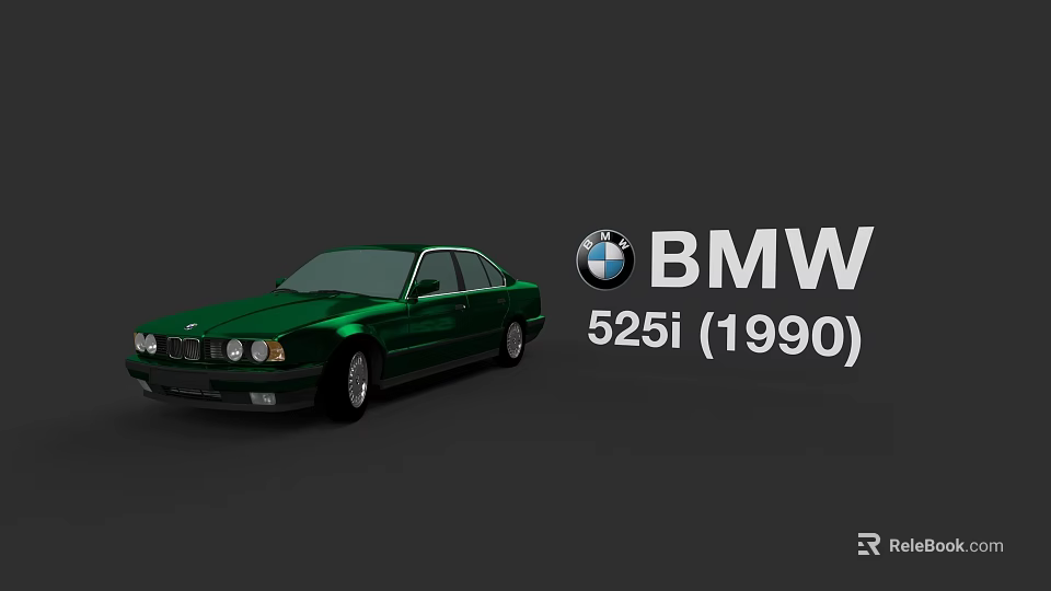 Vintage Green BMW 525i 1990 Classic Sedan Car Exterior Design 3d model 
