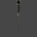 Silver Curved Weapon With Red Glowing Accents And Bat Wing Inspired Design