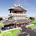 Chinese Ancient Architecture Three-story Ancient Architecture Tower 3d model