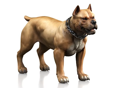 Brown Muscular Pit Bull Dog Standing With Metal Chain Collar 3d model