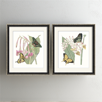 American Animal Painting Yellow Living Room Animal Butterfly Decorative Painting 3d model