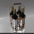 Two Elegant Wine Bottles in Gold Metal Rack with Brown Leather Handle and Château Labels