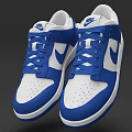 Blue and White Low Top Sneakers With White Laces And Logo On Upper