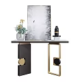 Modern Console Table With Marble Top Geometric Metal Frame And Decorative Plants Artwork 3d model