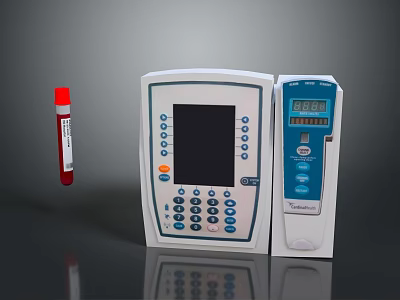 Laboratory Analyzer Equipment With Screen Control Buttons Blue Compact Device And Red Test Tube 3d model