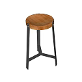 Round Wooden Seat Bar Stool With Black Metal Legs Modern Design