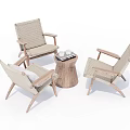 Light Colored Wicker Chairs With Wooden Frame And Round Side Table Set 3d model