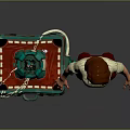 Red Haired Glasses Female Character Standing Next To Red Case With Green Details And Wires